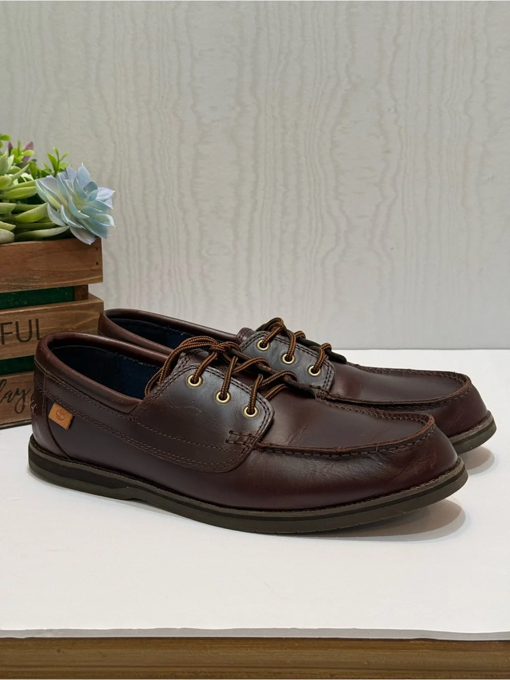 Timberland OrthoLite Classic Brown 3-Eye Leather Boat Shoes Men’s Sz 9.5